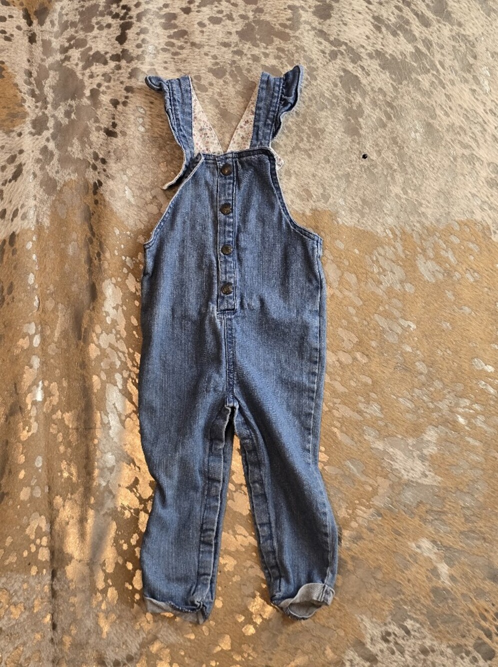 Carter's Denim Overalls with Floral Lined Ruffle Straps - Blue